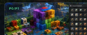 Original editorial illustration of a voxel builder using command tools