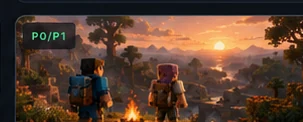 Original editorial illustration of two players exploring a voxel world together