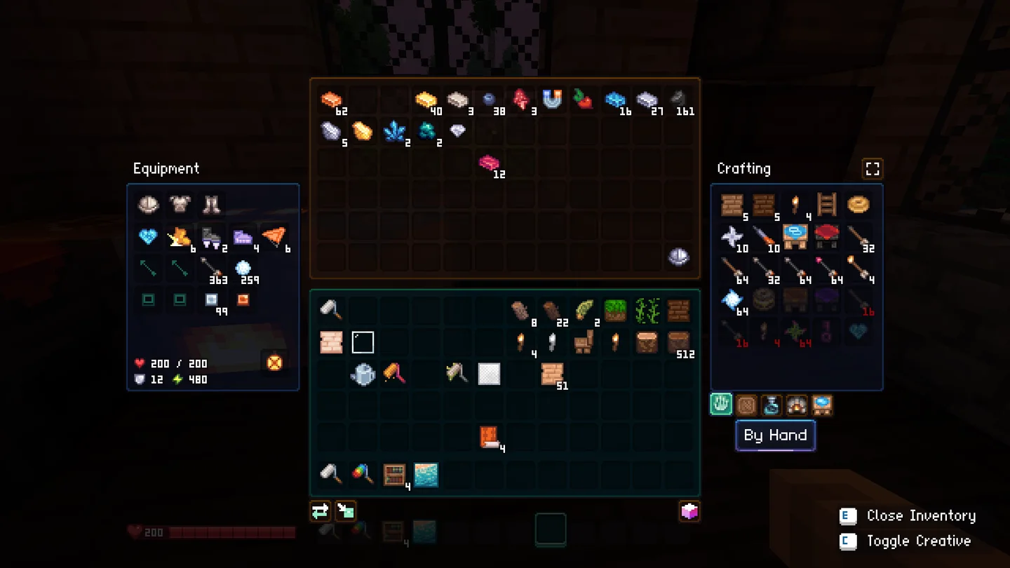 Official Allumeria in-game screenshot of the inventory interface with Creative controls visible
